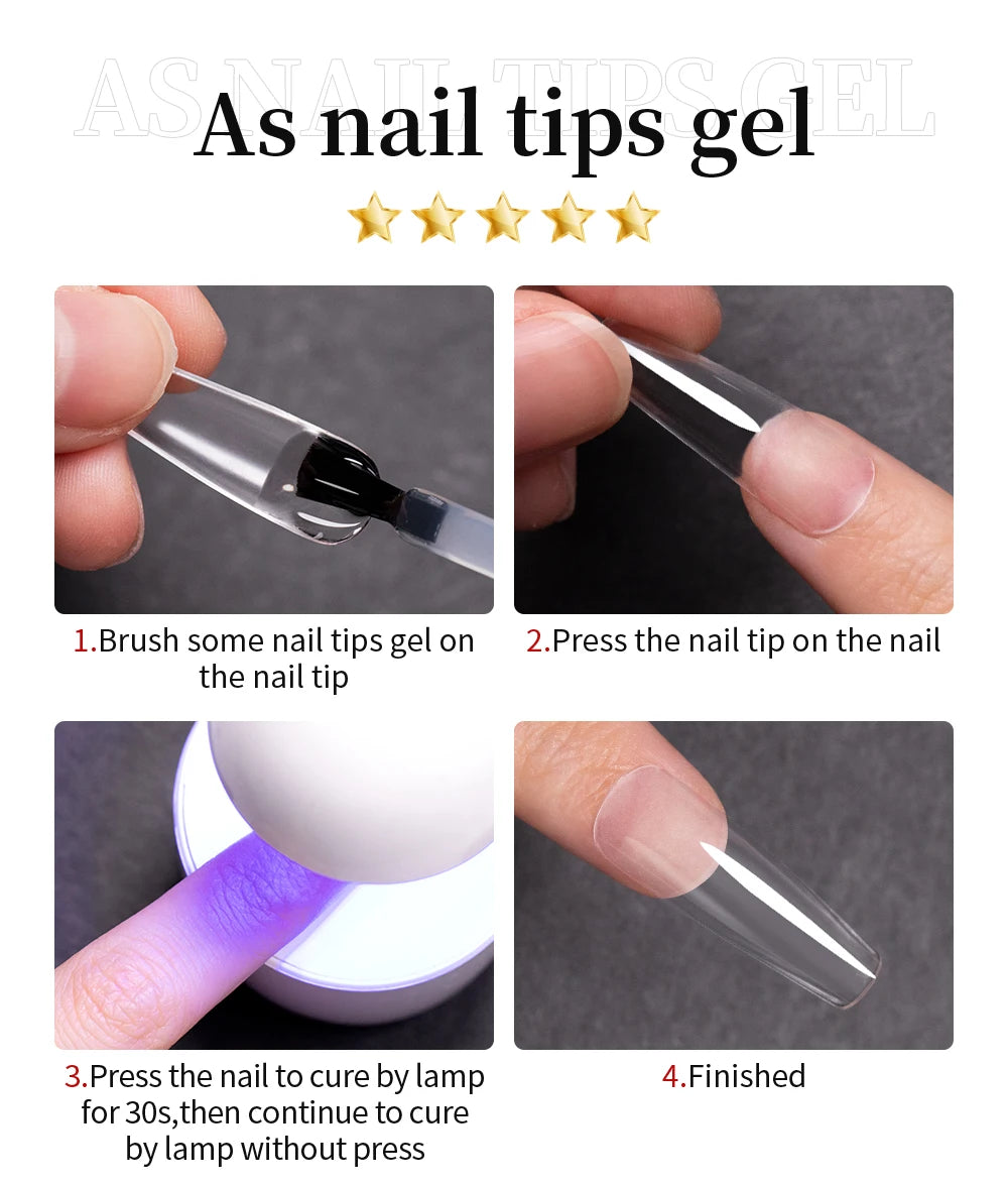 BOZLIN 15ML Nail Tips Glue Gel For Falses Nail Tips Fast Extension 3 IN 1 Function Nails Art Transparent Gel Polish Soak Off UV