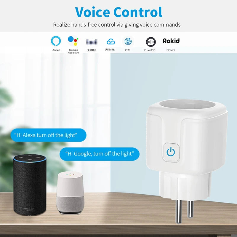 20A Wifi Smart Plug EU Socket With Power Monitoring Timing Function Voice Control Support Alexa Google Home Assistant Tuya App