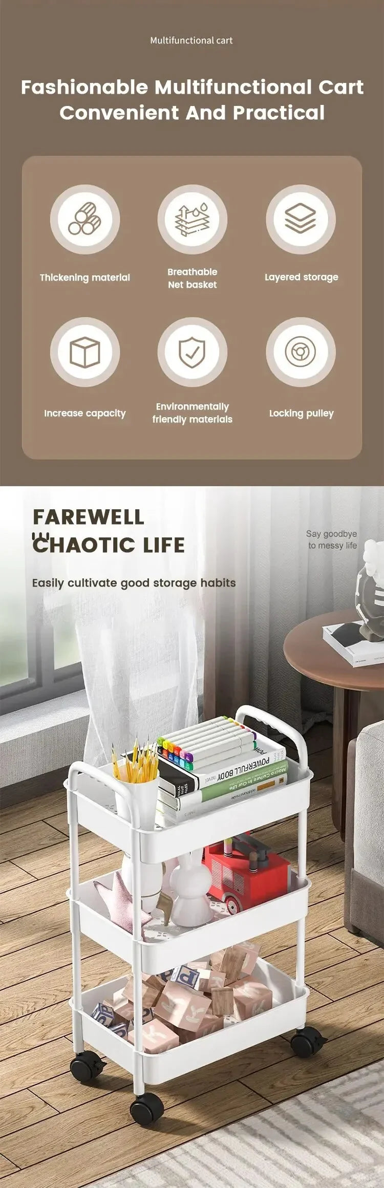 Household Multi-layer Small Cart Storage Rack Floor To Floor Kitchen Bedroom Bathroom Storage Rack Storage Rack With Wheels