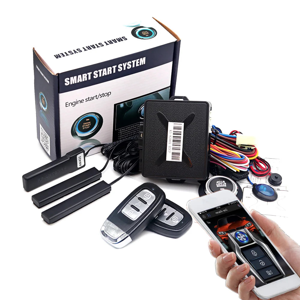 Car alarm with autostart Universal central locking car Remote starter kit Automotive start stop PKE Keyless Start button system