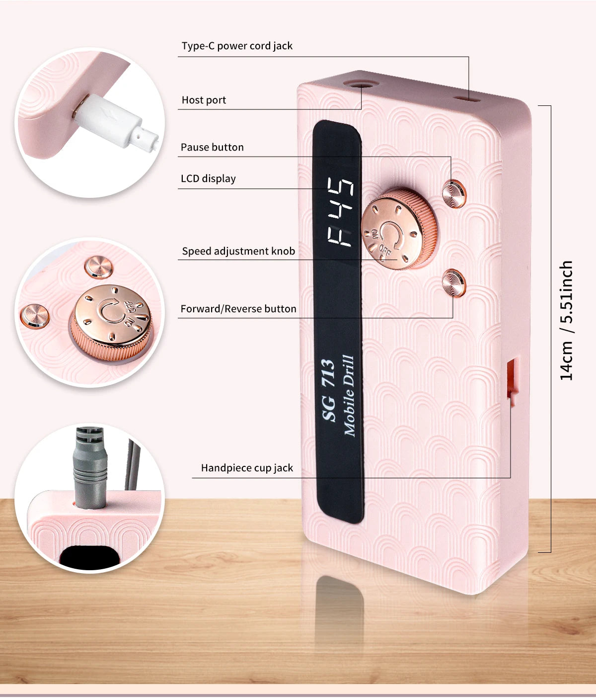 45000RPM Electric Nail Drill Rechargeable Nail Polisher with Nail Drill Kit for Gel Nail Polishing Nail Salon Tool