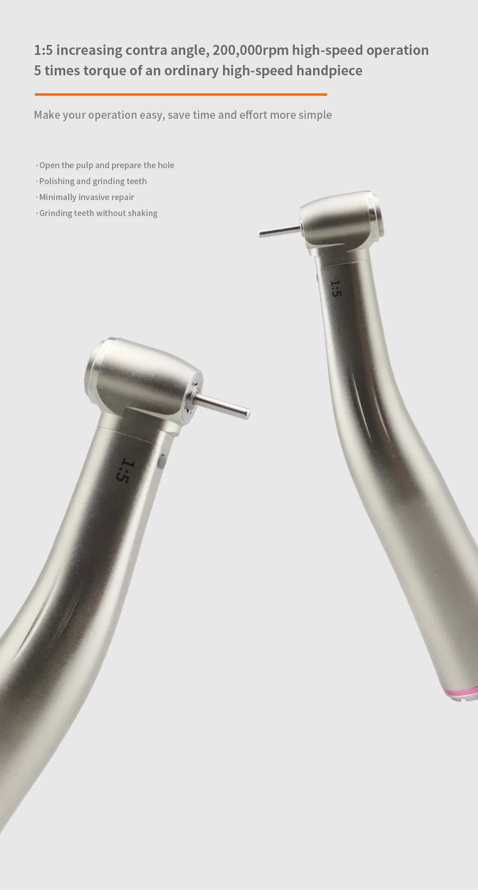 Myricko Dental  For 1:1/1:5 Bule Fiber Optic Contra Angle Low Speed Handpiece Push Button Dentistry Instrument Tools