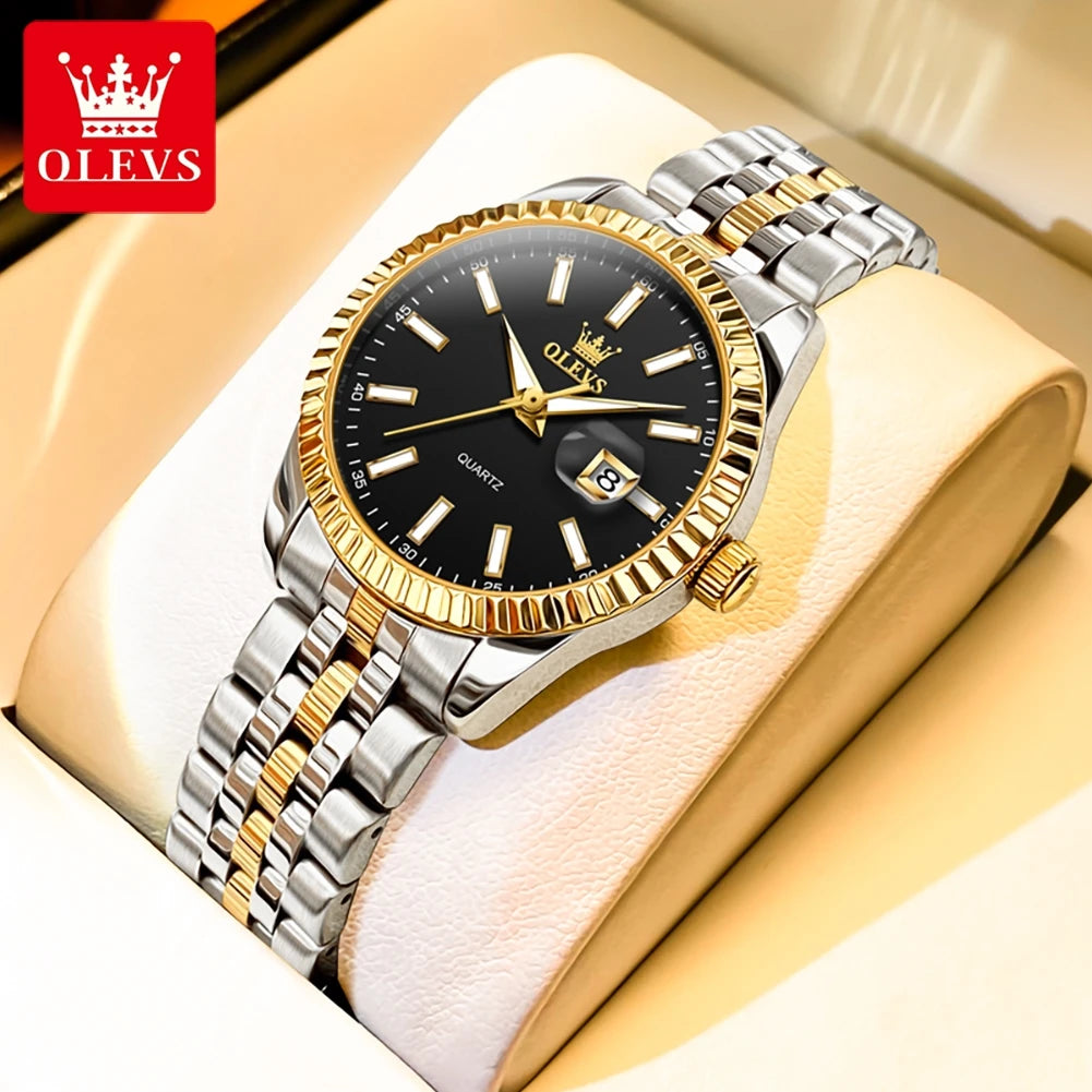 OLEVS 5593 Couple Watch Fashion Business Waterproof Stainless Steel Watch Luxury Brand Classic Date Week Clock Men Women Watch