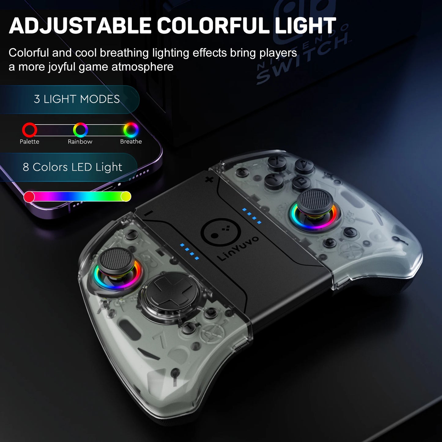 Meteor Light Wireless Joy-pad with Mechanical Buttons for Switch/Switch OLED, with Programmable, 6-Axis Gyro, Turbo & Vibration