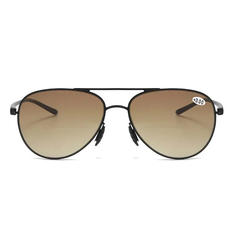 Bifocal Reading Glasses Men Fashion Double Bridge Sunglasses Male Look Far and Near Anti Glare Hyperopia Eyeglasses +100 To +350