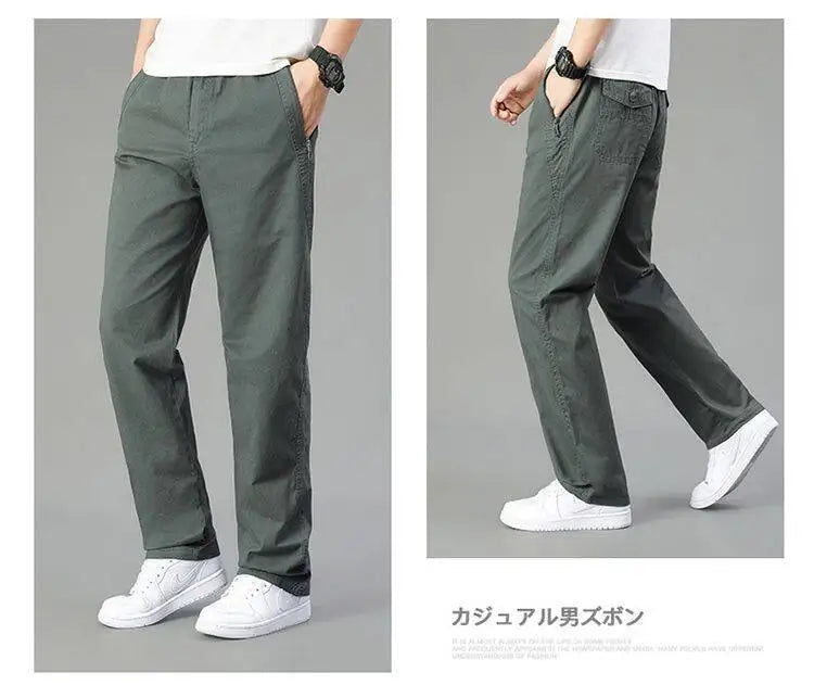 Big Size Men's Cargo Pants Casual Loose Straight Pants Cotton Long Trousers Zipper Pockets Mens Jogger Pants 5XL 6XL