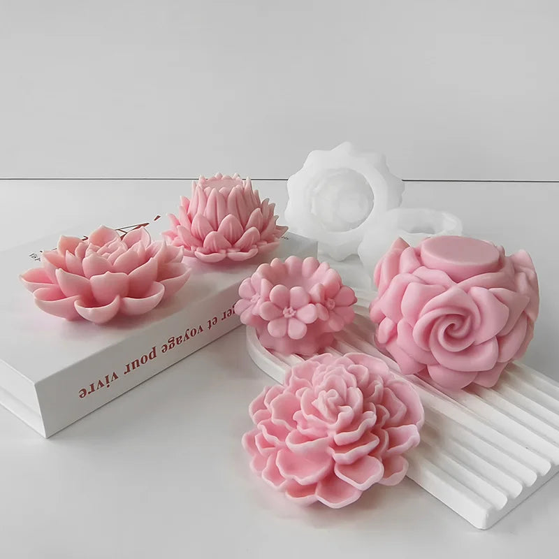 Silicone 3D Candle Molds DIY Lotus Flower Handmade Gifts Candle Soap Making Tools De Silicona Para Velas форма для свечей