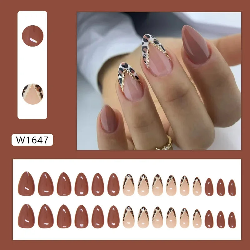 Dark Blue Cat Eyes 24 Pcs Press on Nails Pink Gradient Fake Nails Glossy Artificial Finger Manicure Reusable False Nails