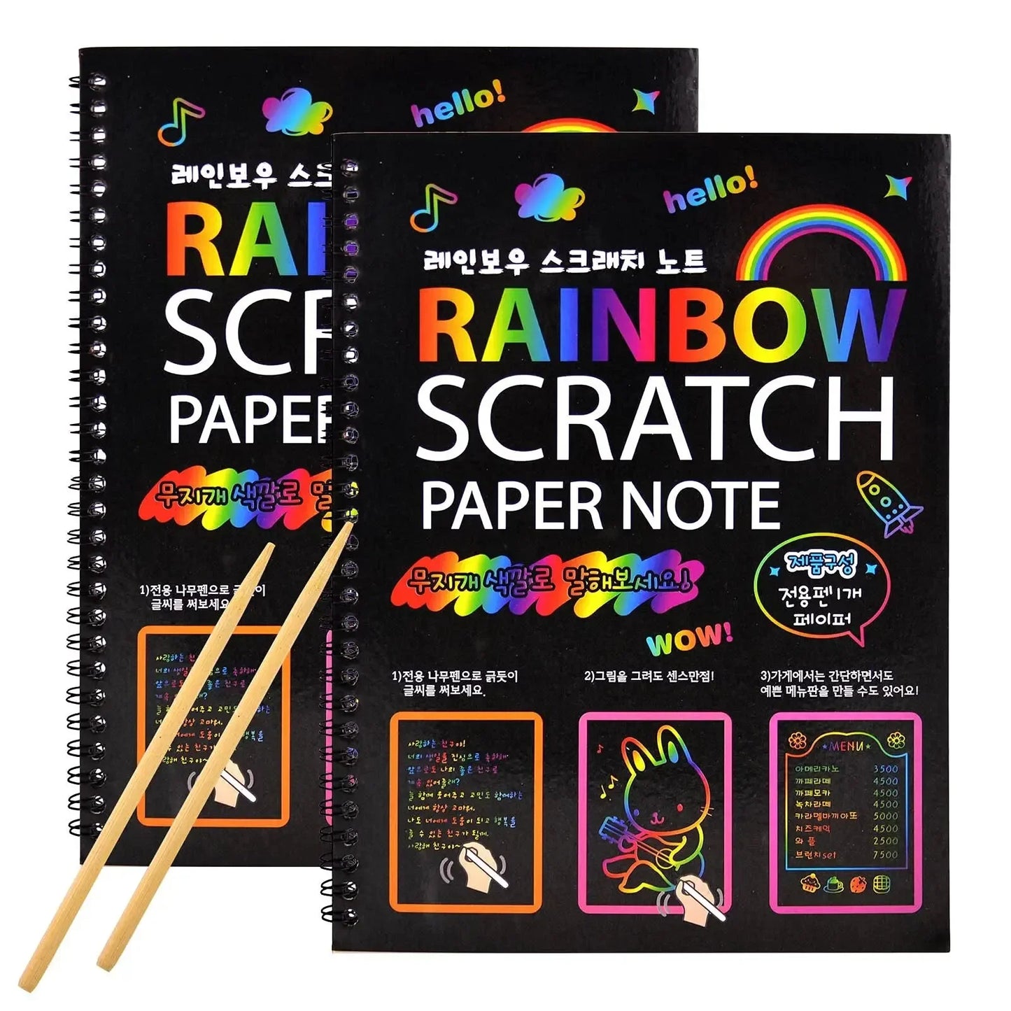 2PCs Rainbow Scratch Paper Children's Scratch Book Art Book DIY Rainbow Art Paper Card Neon Scratch Book Grafitti Colouring Book
