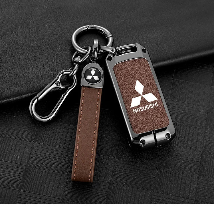 Leather Car Key Case Full Cover Protection Shell Bag For Mitsubishi Outlander Lancer 10 Pajero Sport ASX RVR L200 Eclipse Cross