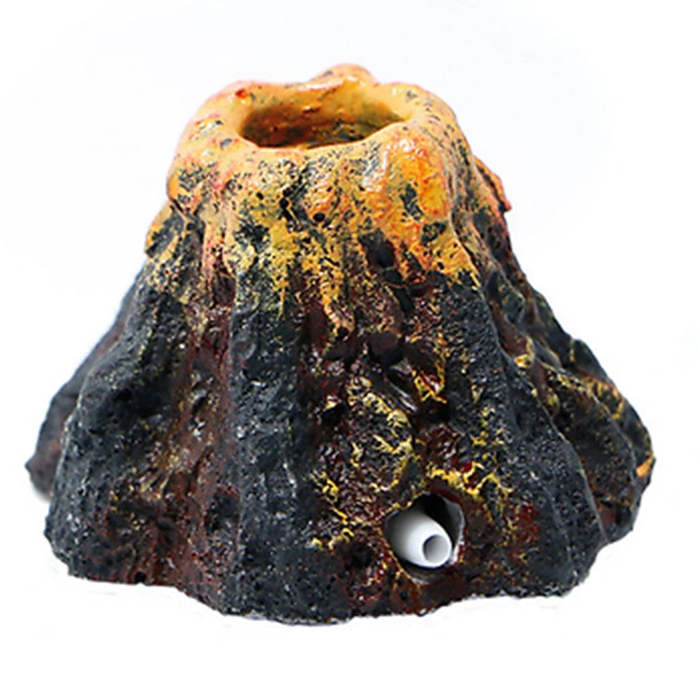 1PC Aquarium Fish Tank Decor Volcano Shape Air Bubble Stone Oxygen Pump Decoration Hiding Fish Cave Resin Ornaments