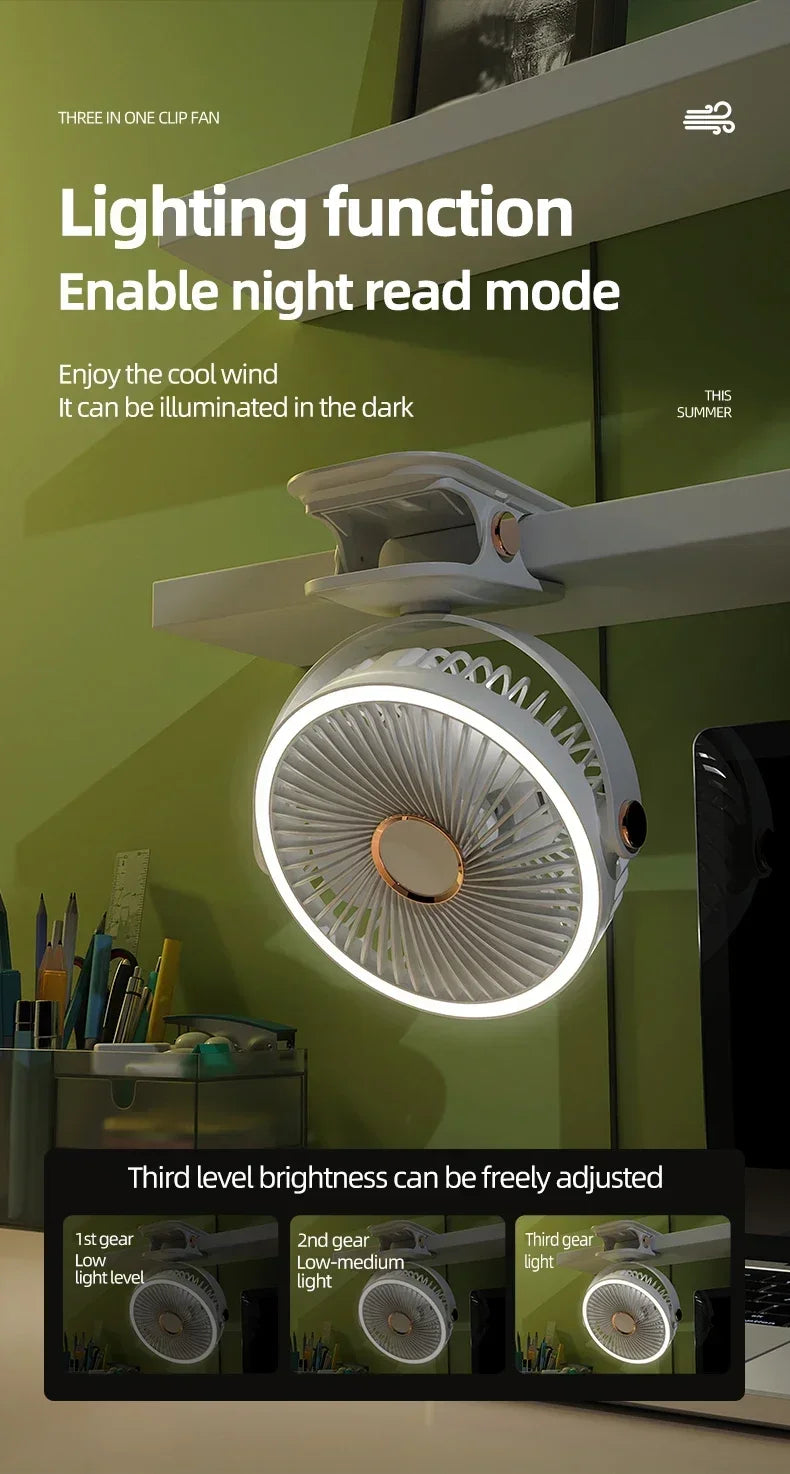 USB Rechargeable Table Fan Clip-on Type Portable Mini Desk Fan 360 Degree Rotation Adjustable Clip-on Fan For Student Dormitory