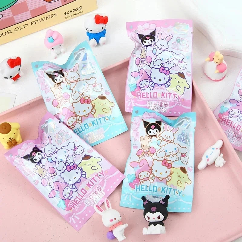 Sanrio Cartoon Eraser Rubber 32pcs Kawaii Students Stationery Kuromi Hello Kitty 3D Eraser Clean Tools School Children Gifts