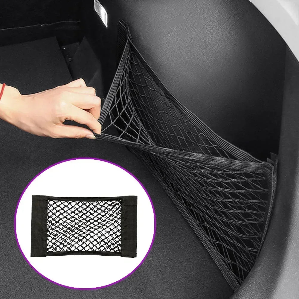 Car Back Rear Trunk Organizer Net Universal Seat Elastic Storage Mesh Tape Magic Sticker Auto Rear Trunk Bag for Stowing Tidying