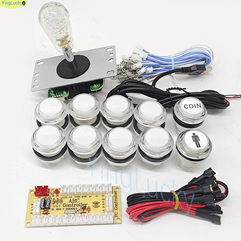 2 Player DIY Arcade Game Kit for PC Raspberry Pi with LED Push Buttons American Style Joystick USB Encoder Cables Mame Jamma