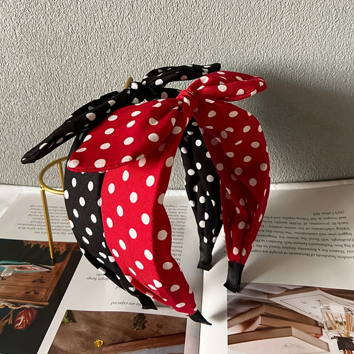 Wave Dot Rabbit Ear Bow fashionable Hair Hoop for Women's Dress up