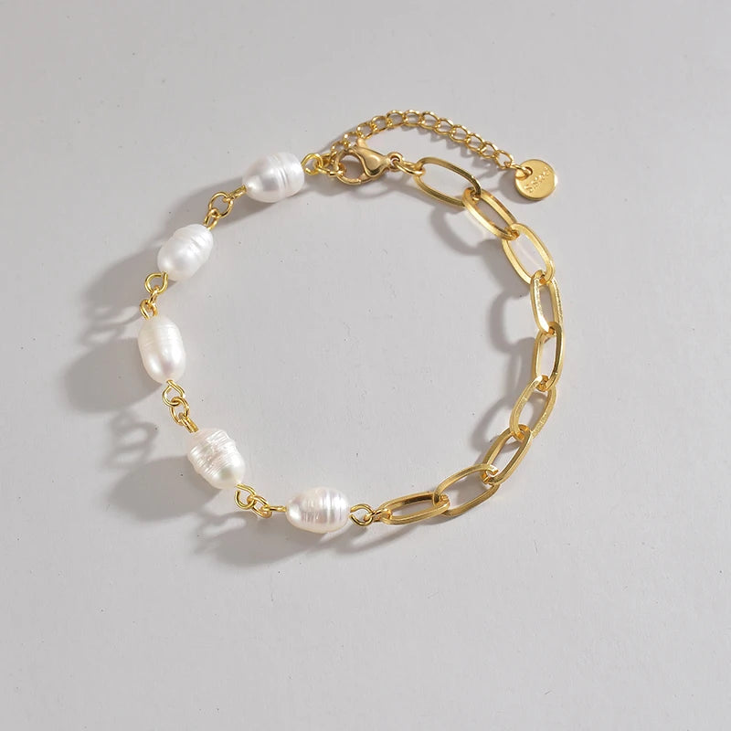 Vintage Irregular Imitation Pearl Women Wedding Bracelets Stainless Steel Charms Engagement Jewelry For Girlfriend Gift