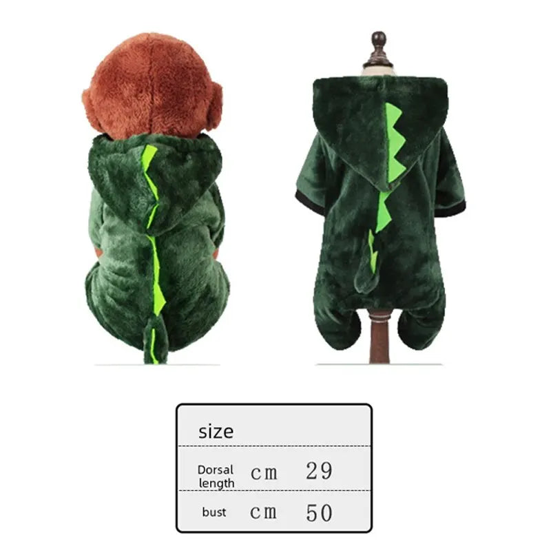 Dog Cat Clothes Funny Dinosaur Shape Autumn And Winter Warm Plush Coat Cute Quirky Pet Hooded Clothes