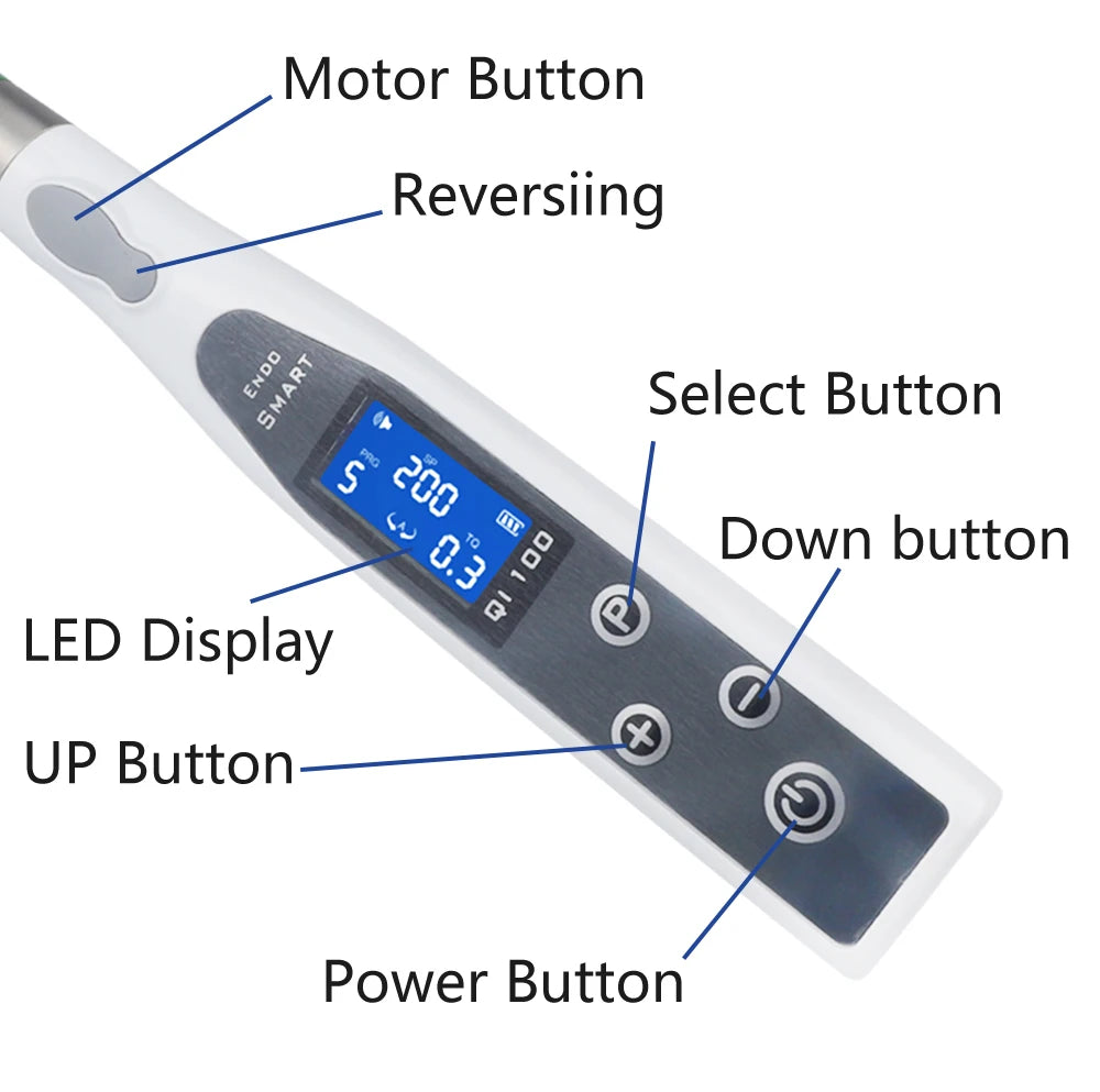 Dental Wireless Endo Motor Smart 9 Programs with LED Lamp and 16:1 Reduction Contra Angle Endodontic Instrument