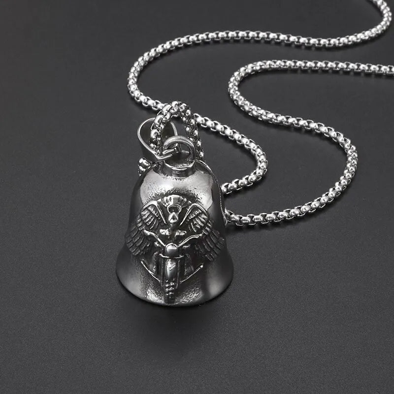 Biker Motorcycle Bell Necklace Charm Men\\\\'s Trend Jewelry Lucky Bell Pendant with Stainless Steel Chain