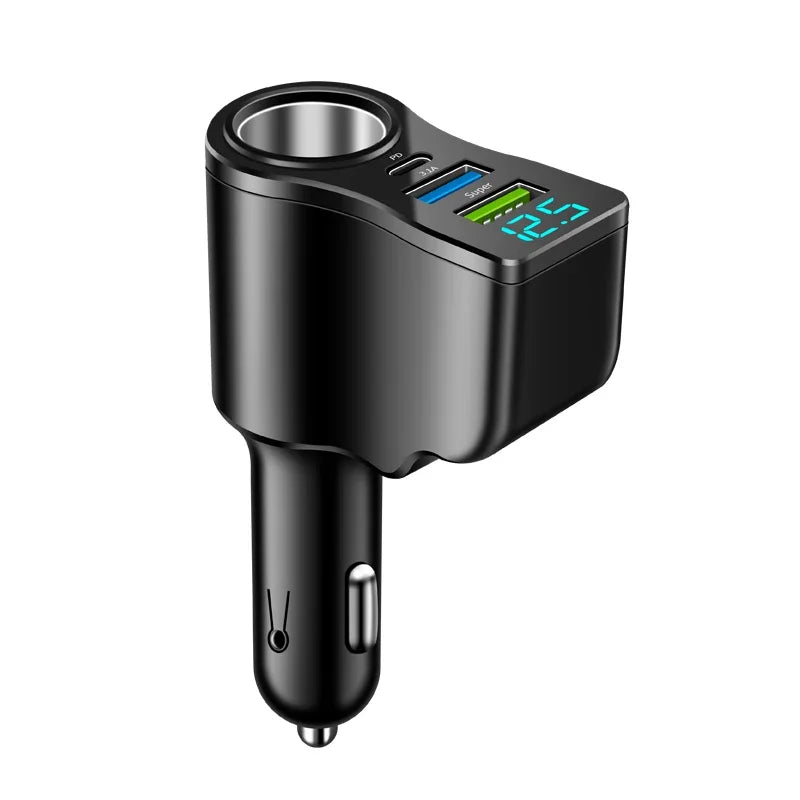 New digital display car fast charging dual USB car charger car one to three cigarette lighter 66W car multifunctional charger
