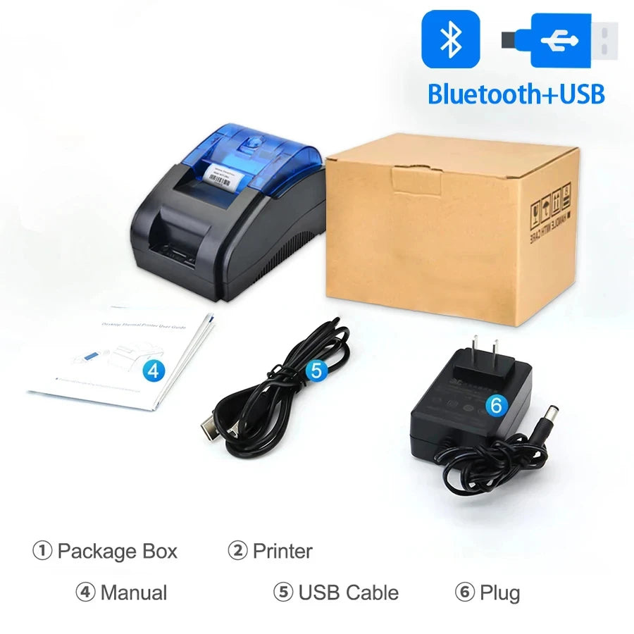 58mm Desktop Portable Bluetooth Wireless Thermal Printer Receipt Bill POS Compatible with Windows/Mac/Android/iOS Systems