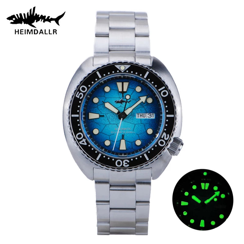HEIMDALLR Turtle King Mens Diver Mechanica Watch Sapphire 200m Water Resistant  316L Steel C3 BGW9 Luminous NH36 Automatic Watch