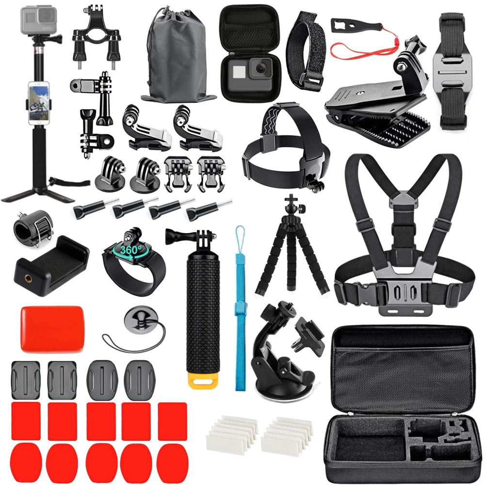 Action Camera Accessories Set For Gopro Hero13 12 11 10For Xiaomi Yi Insta360 X4 X3 Case Kit Strap Mount Selfie Stick Motorcycle