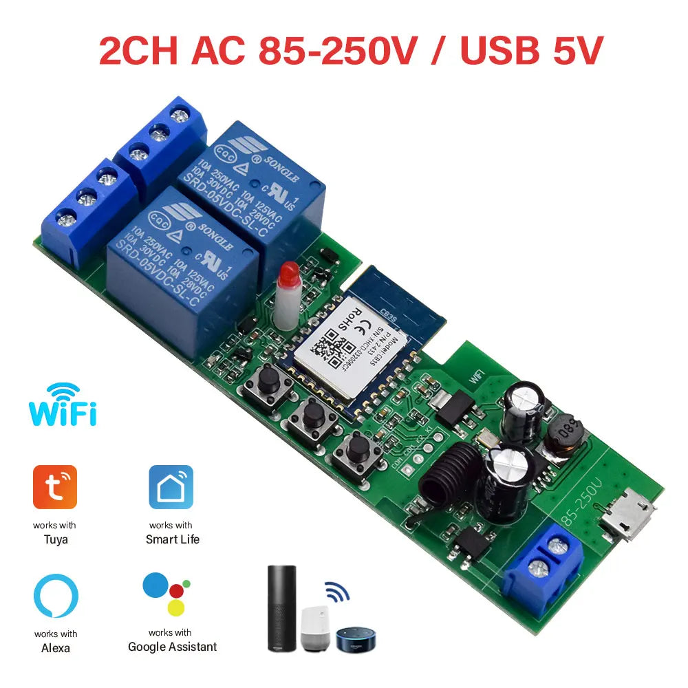 Tuya Smart 4 Channel WiFi RF Momentary Inching Relay Self-Lock Switch Module,DIY WiFi Garage Door Controller, Alexa Google Home