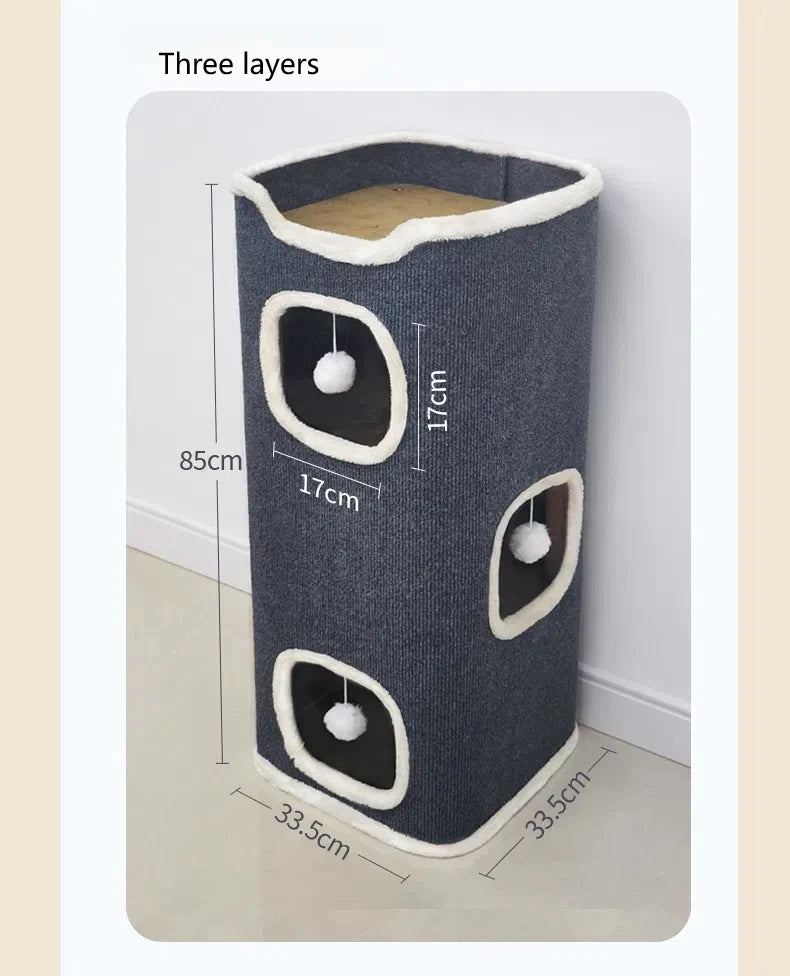 3-tiers Cat Bed Pet House Covered Cave with soft mat Large Hideaway Cat Tent with Fluffy Ball Hanging