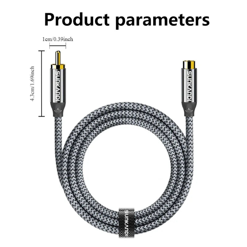 SUNKANDI RCA Male to female extension cable, copper housing  RCA male to RCA female cable Stereo audio extension cable adapter