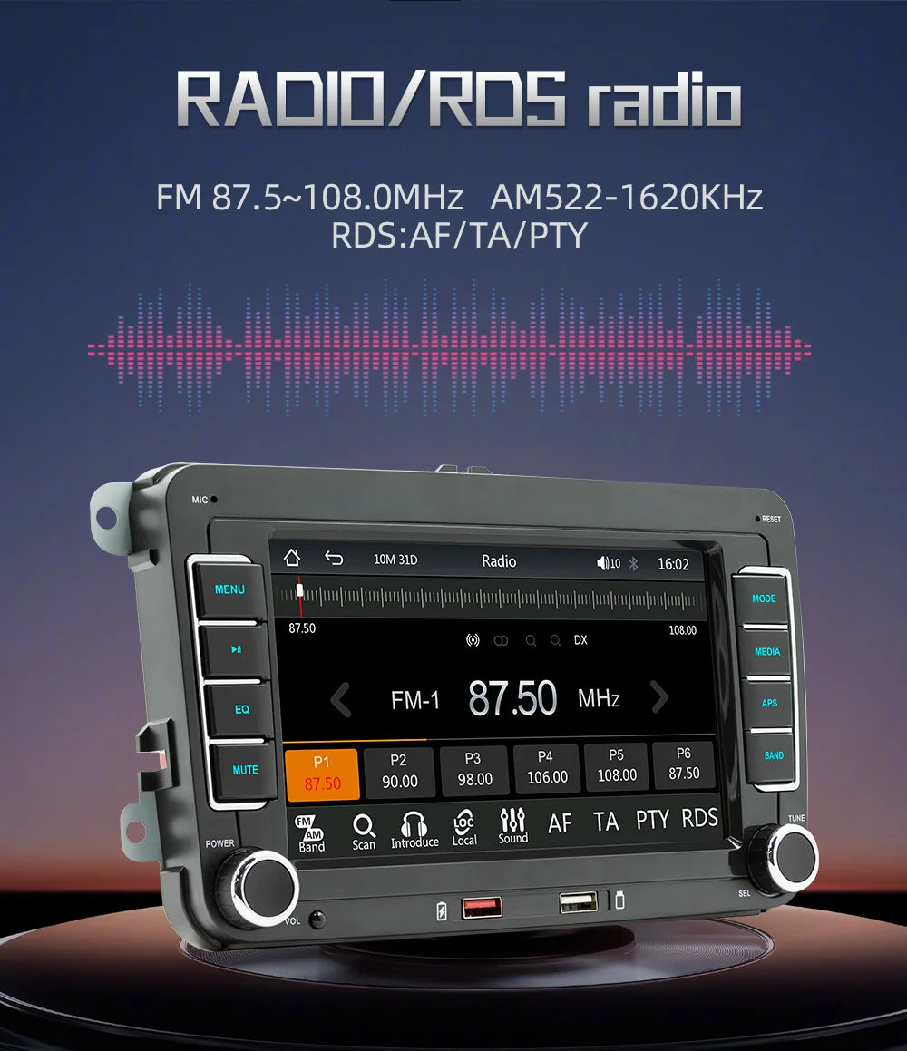 7" 2 Din HD Car Media Video RDS Airplay Car Radio Wireless CarPlay Android Auto Stereo Audio For VW/Seat/Skoda/Passat/Golf/Polo