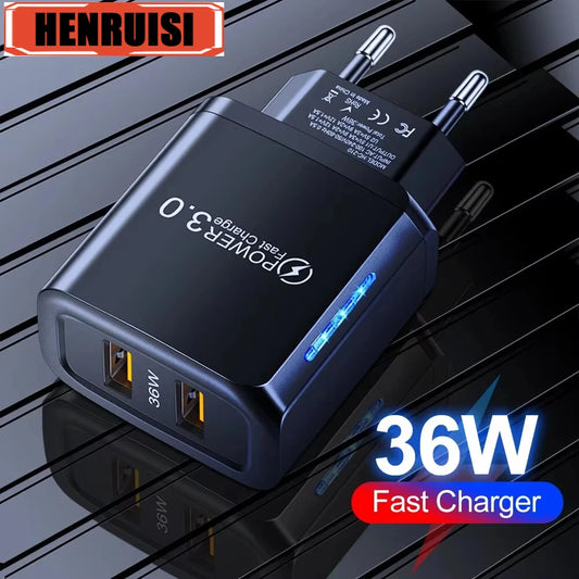 36W USB Mobile Phone Charger Quick Charge 3.0 Fast Charging Adapter For iPhone 16 15 pro Max Xiaomi 14 Samsung Huawei Chargers
