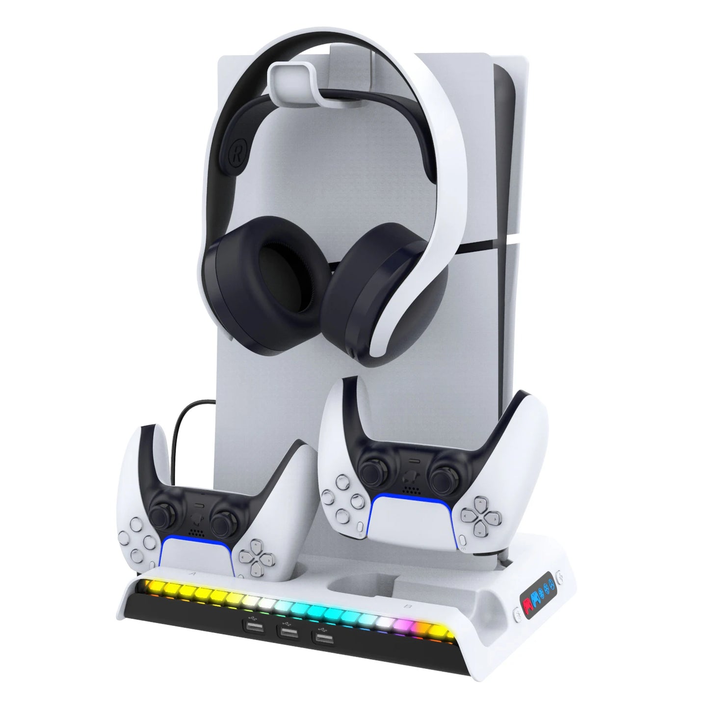 IPEGA Charging Stand with Cooling Fan for PS5 Slim Digital/Disc Console, Dual Controller with 9 RGB Lights PG-P5S006