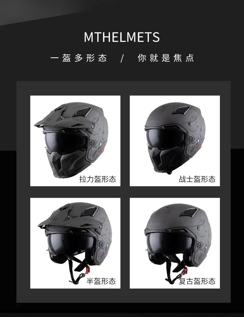 Spanish MT Streetfight Motorcycle Helmet Retro Street Fighter Combination  Four Seasons Detachable Full Face