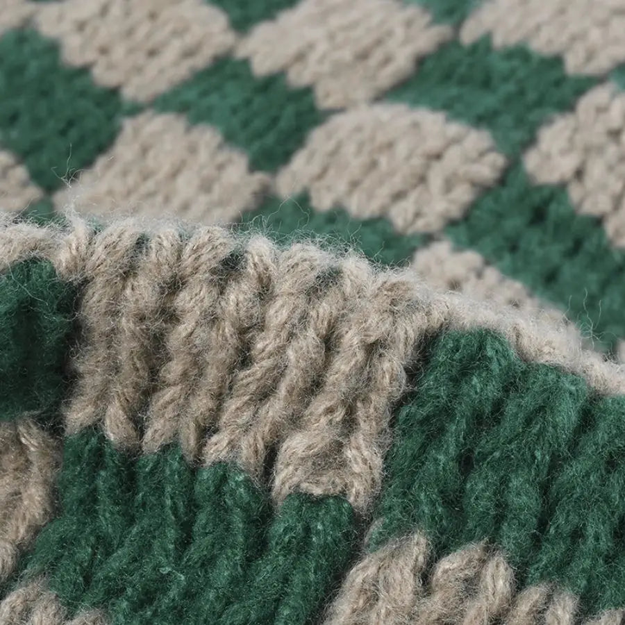 Luxury Brand Chessboard Plaid Knitted Hat Women Winter New Big Size Hat Warm Beanies Skullies Green Red Xmas Christmas Hat