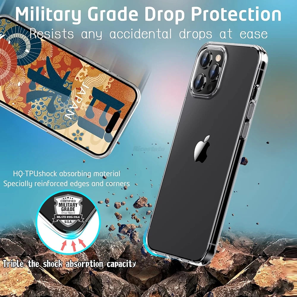 Ultra Thin Transparent phone Case For iPhone 16 17 15 14 13 12 11 Pro Max Plus Mini Clear Shockproof Cases Silicone Soft Shell