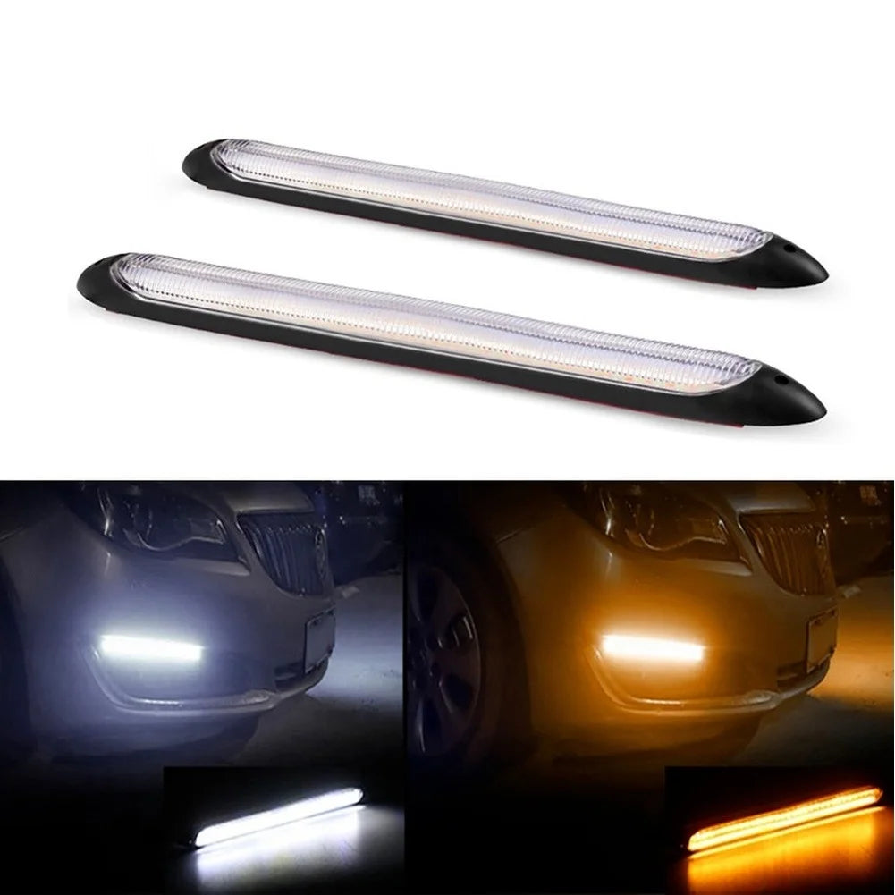 2Pcs LED Car DRL Daytime Running Lights Waterproof Universal 12V Auto Headlight Sequential Turn Signal Yellow Flow Day Light