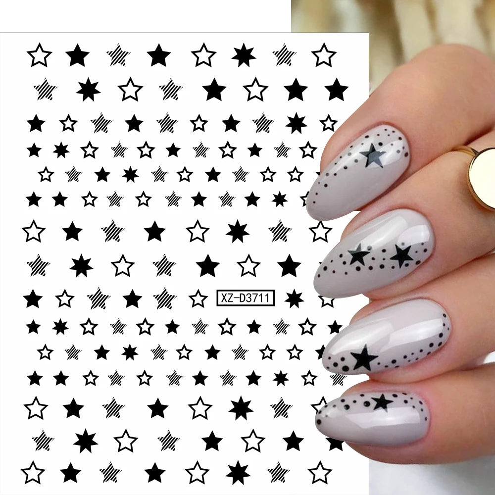 12Pcs Gold/Silver Tasse/Line/Star/Moon 3D Nail Art Stickers Leaf/Geometric Design Self-adhesive Sliders Luxury Manicure Decals