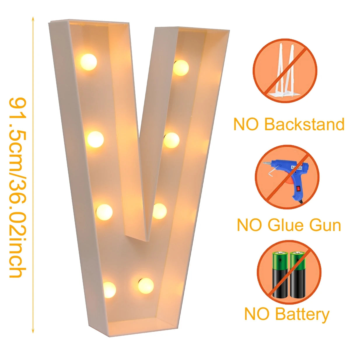 91.5cm Warm Light Up Giant Letter Led Light Frame Box Balloon Filling Box with 10 Lights Birthday Wedding Xmas Decor Baby Shower