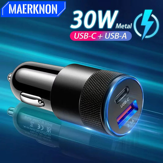30W Mini USB C Car Charger PD Fast Charge Phone Power Adapter For iPhone Samsung Xiaomi Huawei USB Car Cigarette Lighter Socket