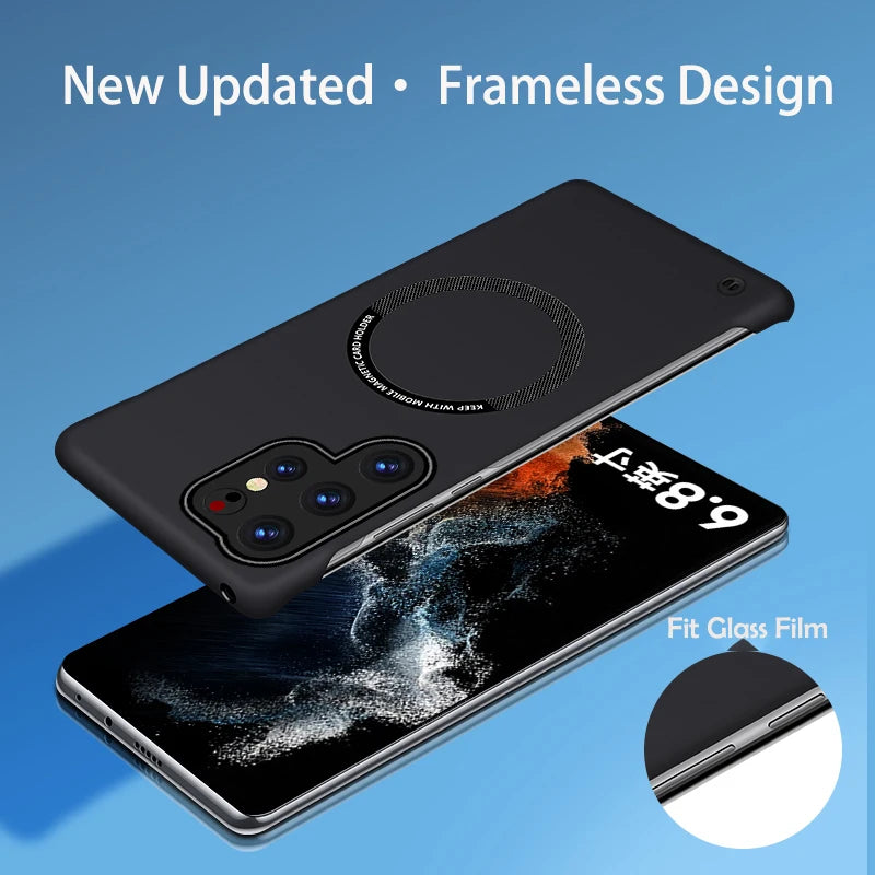 Ultra Slim Magnetic Frameless Solid Color Phone Case for Samsung S26 S25 FE Edge S24 S23 S22 S21 FE Plus Ultra Magsafe Cover