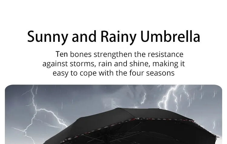 Folding Umbrella Ten Bones Bumper Wind-resistant Rainproof Cloth Sunny Rainy Dualuse Universal Double Business Umbrella