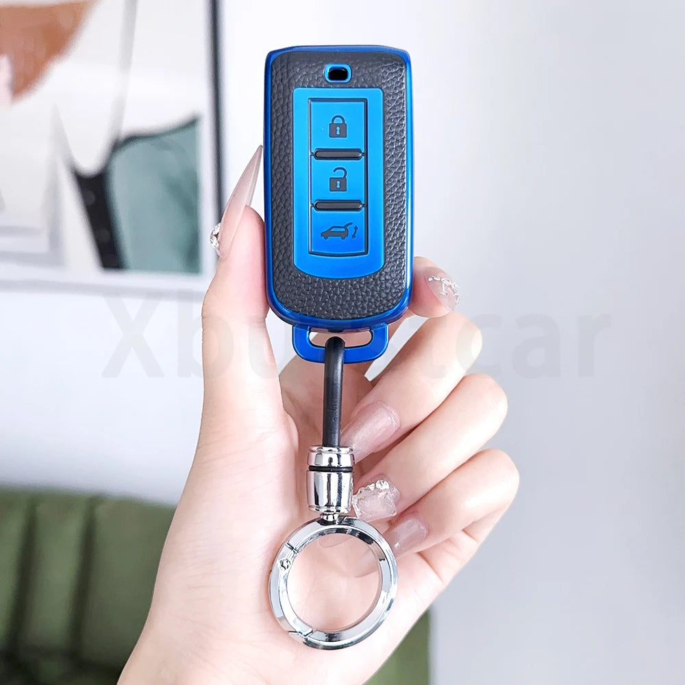 TPU Leather Auto Shell Fob Car Remote Key Case Cover for Mitsubishi Outlander ASX LANCER Pajero Sport Eclipse Cross Accessories
