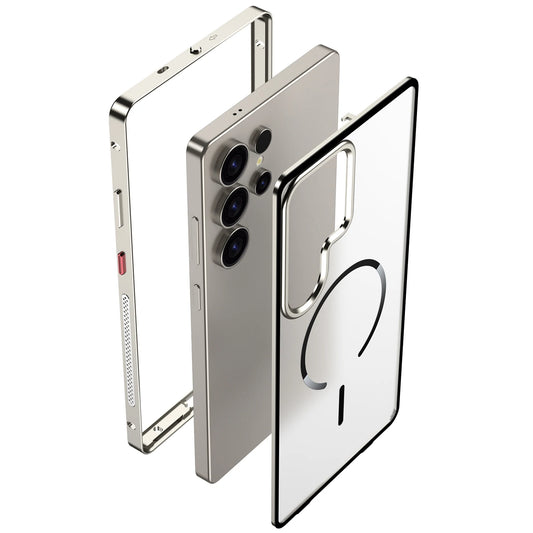 Case for Samsung S25 ULTRA Ultra S24 PLUS S23 Thin Aluminum Alloy Metal Transparent Heat Dissipation Magnetic Back Cover