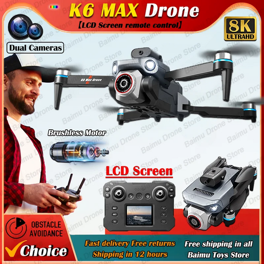 New K6 MAX LCD Screen Drone 8k Profesional HD Camera Brushless Obstacle Avoidance Photography Foldable Quadcopter Toys Gifts