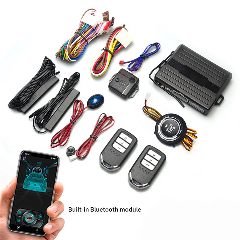 Car Smart Key Starter Alarm Bluetooth Autostart Set Auto Start Stop Push Button Keyless Entry System Skit Automotive Accessories