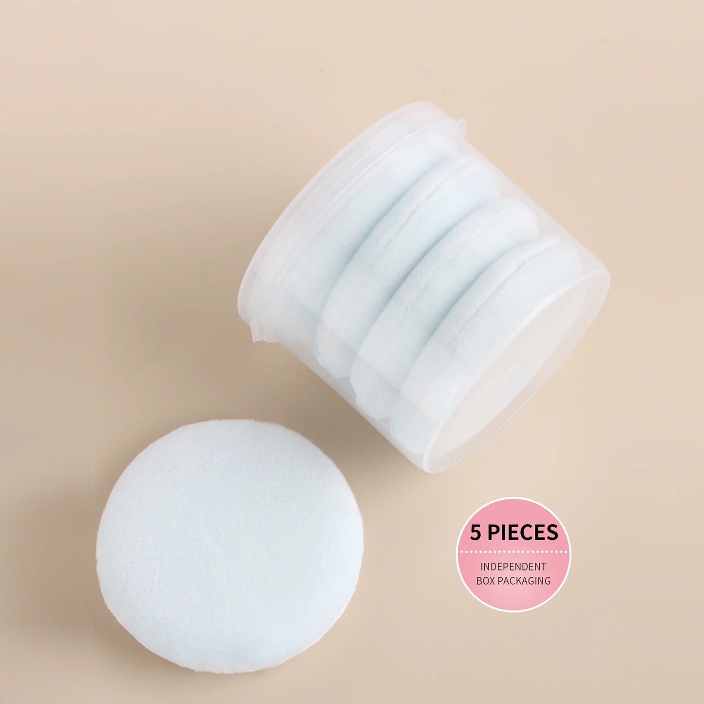 Powder Puff, 5pcs/box soft round sponge powder puff double-side skin-friendly velvet makeup powder puff tape case