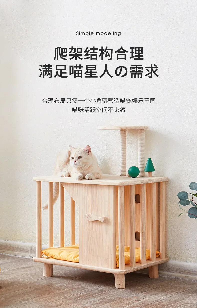Creative Pet Nest Cat Bed Wooden Cats House Condos Bedside Table Large Space Pet Bed for Small Medium Dogs Wood Bed Cat Supplies