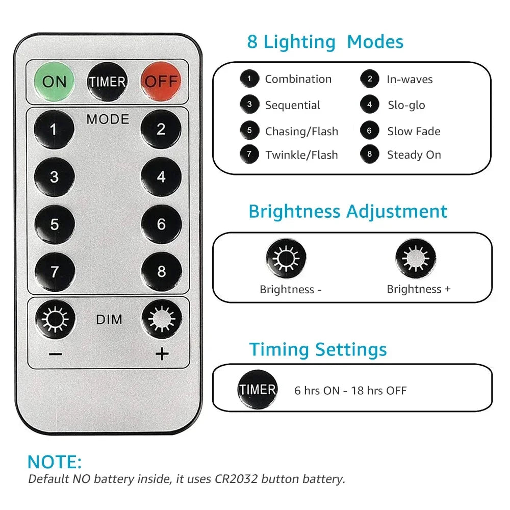 3m Fairy String Lights USB Remote Control 8 Modes USB LED Curtain Garland Festoon Christmas Wedding Decoration for Home Bedroom